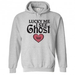 Lucky Me I See Ghost Funny Unisex Classic Kids and Adults Pullover Hoodie 									